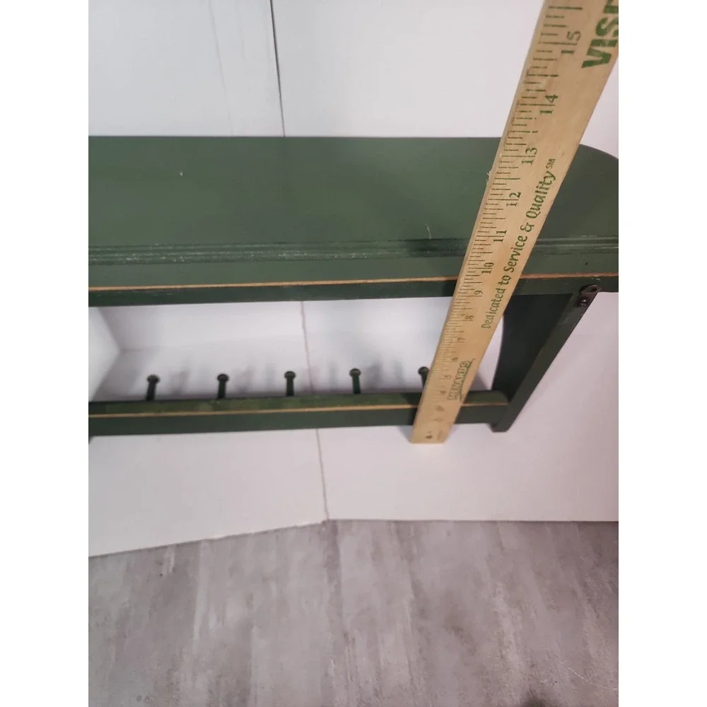 Vintage Green Wood Heart Shelf Five Hooks Cottage Country Distressed 23